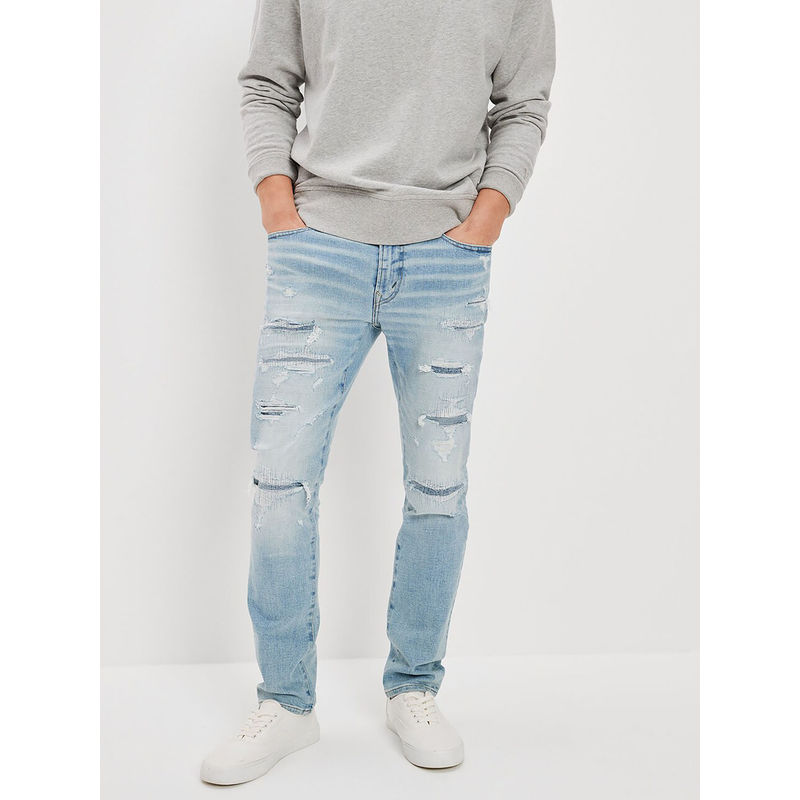 American Eagle Men Blue AirFlex+ Patched Slim Jeans (31)