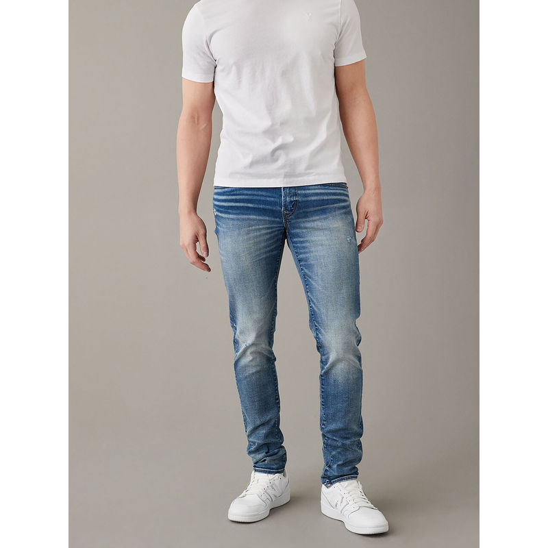 American Eagle Men Blue Airflex Distressed Skinny Jean (32)