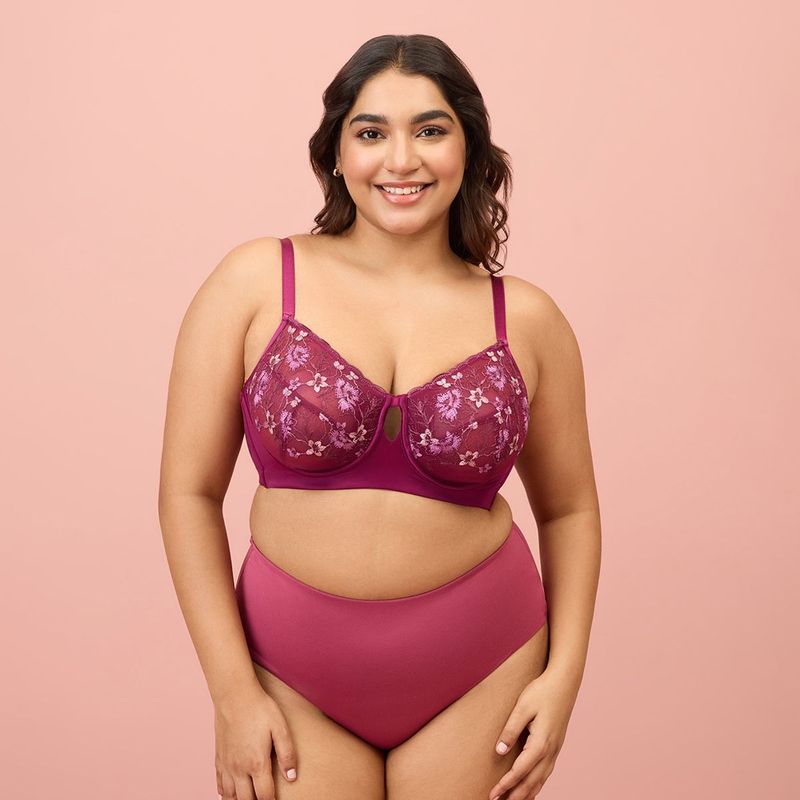 Nykd by Nykaa Embroidered Floral Lace Wired Bra-NYB292-Purple (36D)