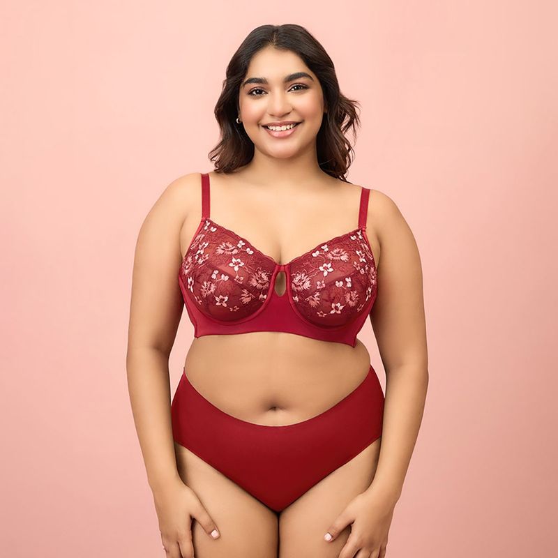 Nykd by Nykaa Embroidered Floral Lace Wired Bra-NYB292-Maroon (40D)