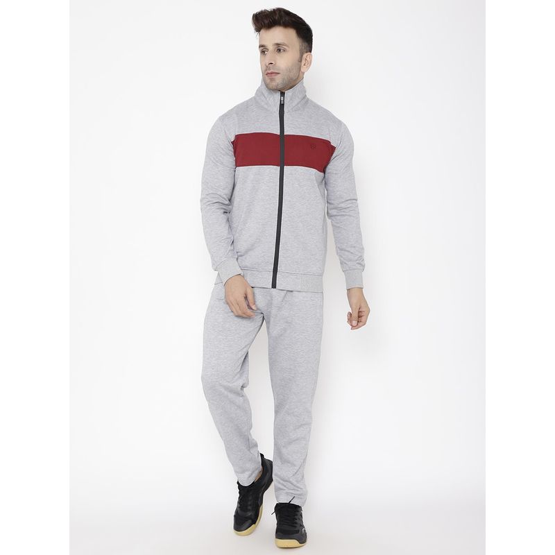 CHKOKKO Maroon Grey Men Winter Tracksuit For Gym And Sports (S)