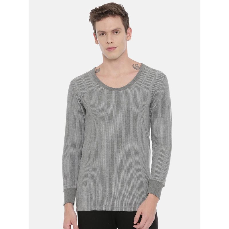 3PIN Men Grey Striped Thermal Top Grey (S)