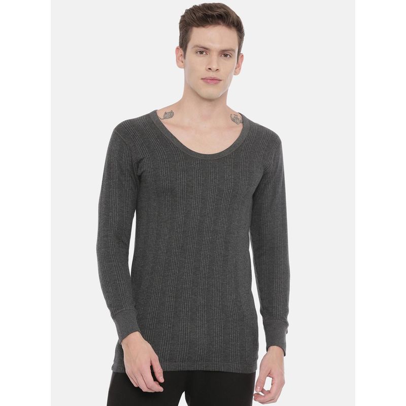 3PIN Men Dark Grey Striped Thermal Top Grey (S)
