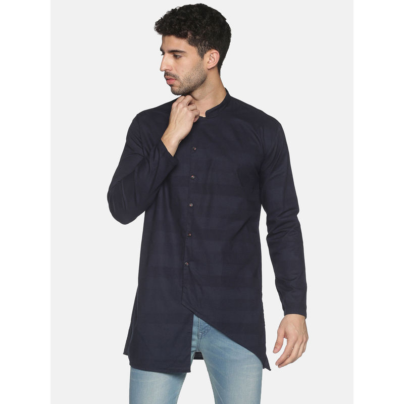 SHOWOFF Mens Casual Navy Blue Slim Fit Full Kurta (S)