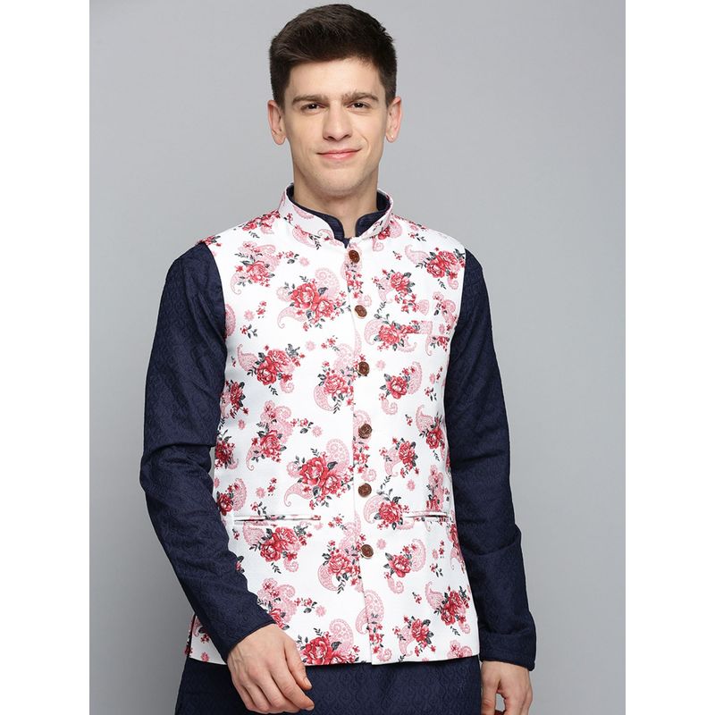 SHOWOFF Mens Printed White Polyester Nehru Jacket (36)