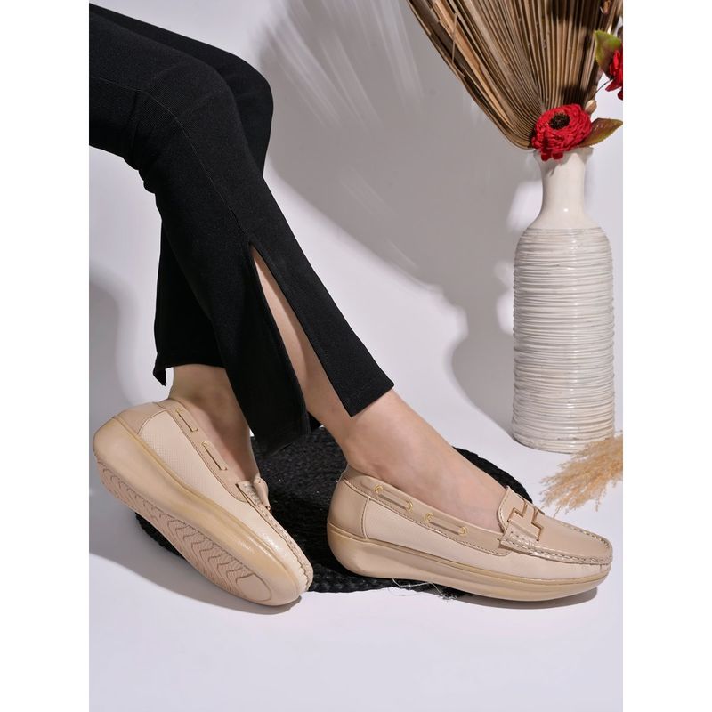 Shoetopia Women Upper Buckle Detailed Beige Loafers (EURO 40)