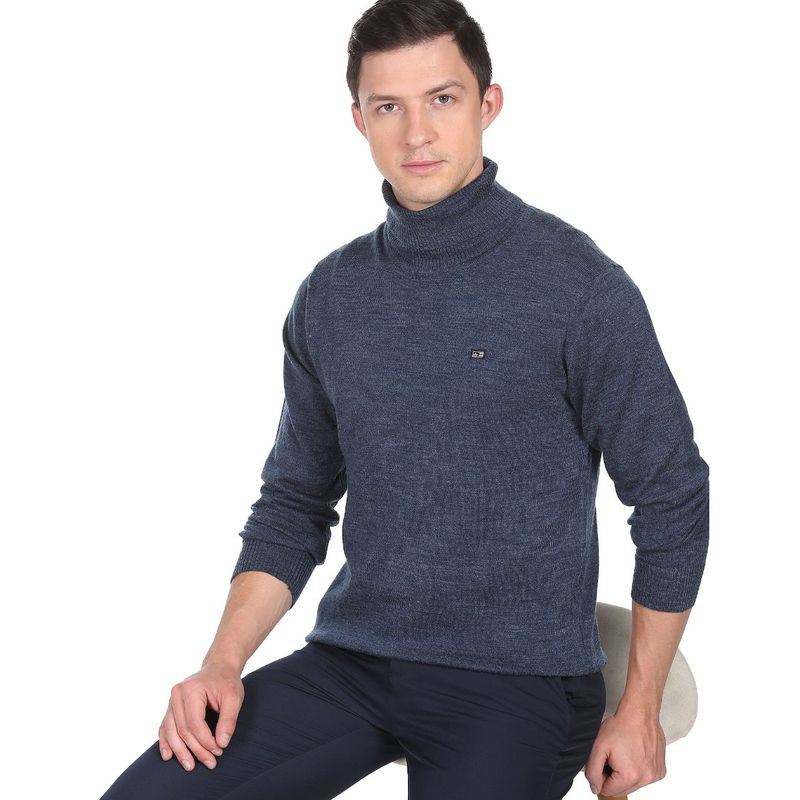 Arrow Sports Men Dark Blue Turtleneck Heathered Sweater (XL)