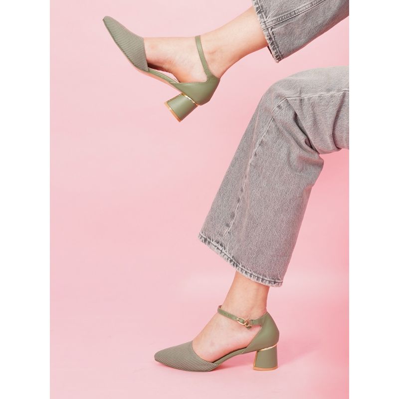 Sherrif Shoes Green Casual Back Strap Pointed Toe Pumps (EURO 37)