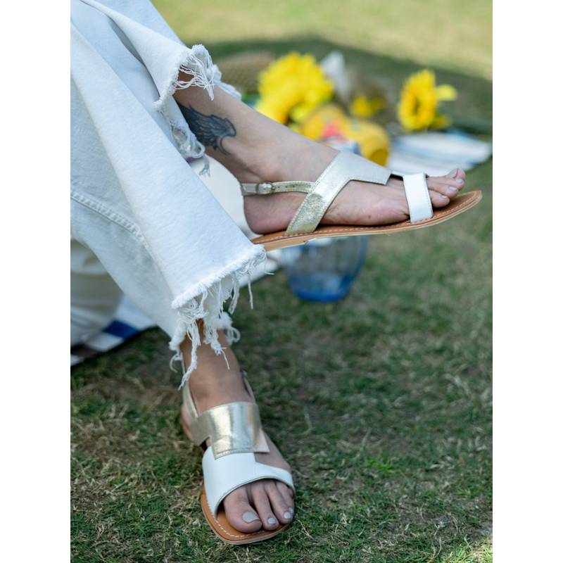 Sandalwali Cassie White Open Toe Flats (EURO 36)
