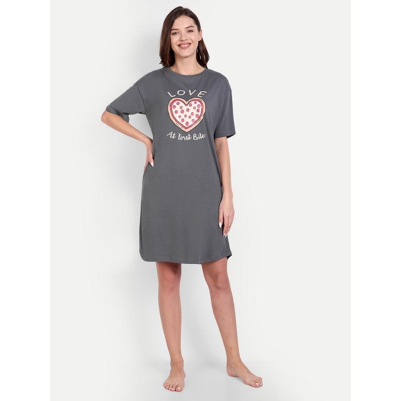 Bedtime Story Grey Pizza Sleep Night Dress (S)