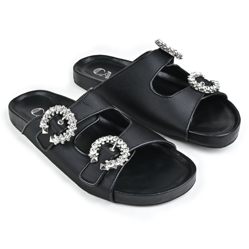 THE CAI STORE Black Crystal Buckled Slides (EURO 38)