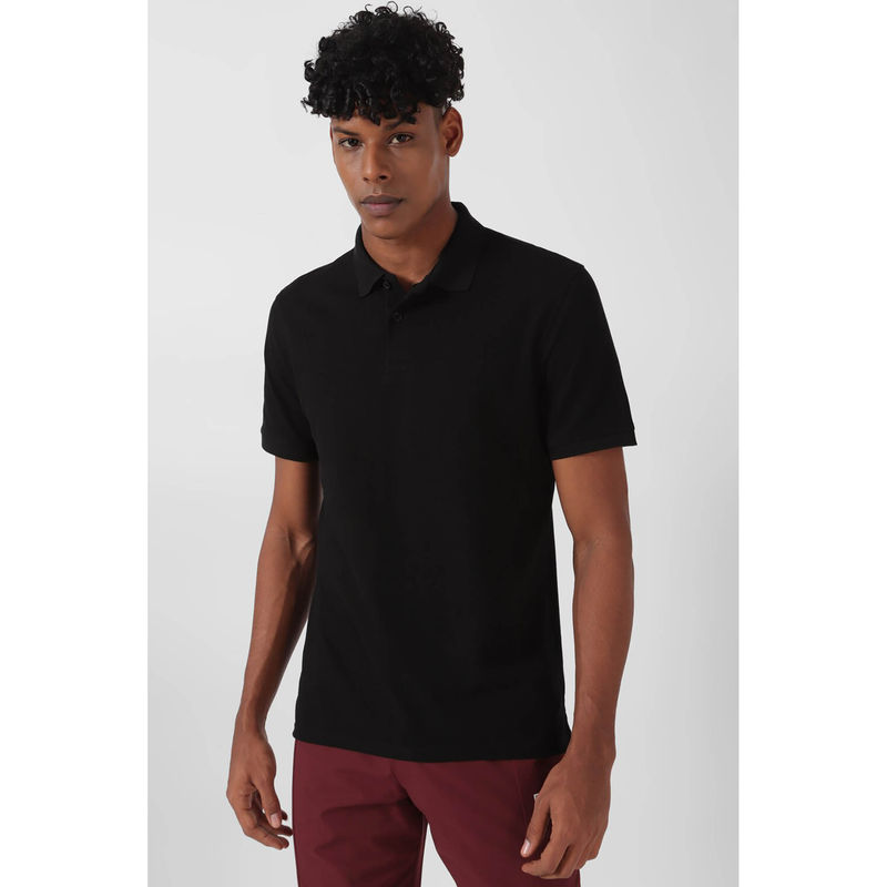 Reebok Black Solid Regular Fit Polo T-Shirt (XS)