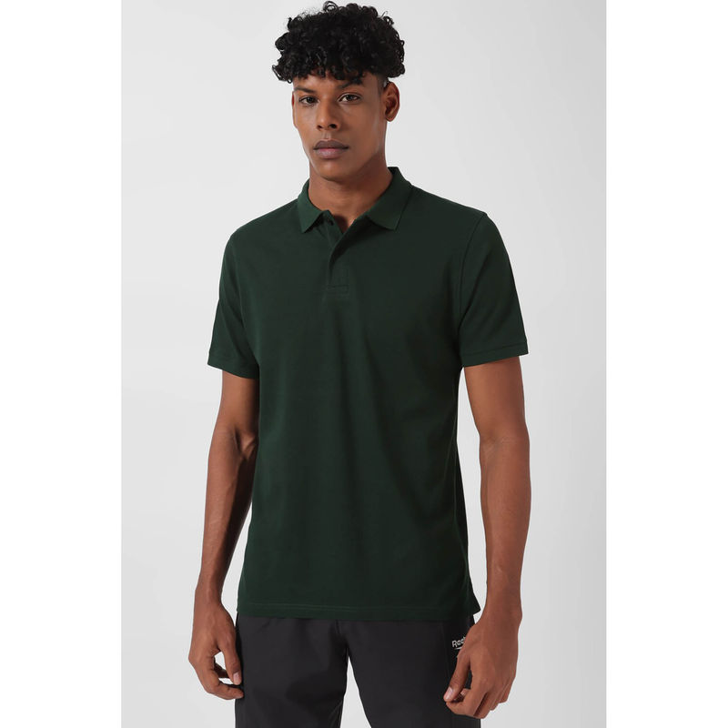 Reebok Green Solid Regular Fit Polo T-Shirt (L)