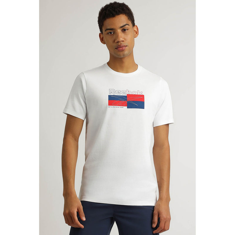 Reebok White Printed Regular Fit T-Shirt (M)