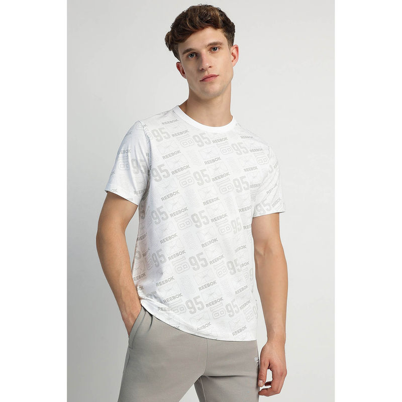 Reebok White Printed Regular Fit T-Shirt (XS)