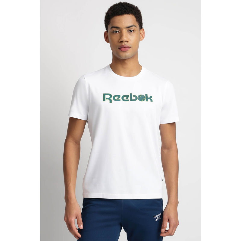 Reebok White Printed Regular Fit T-Shirt (L)