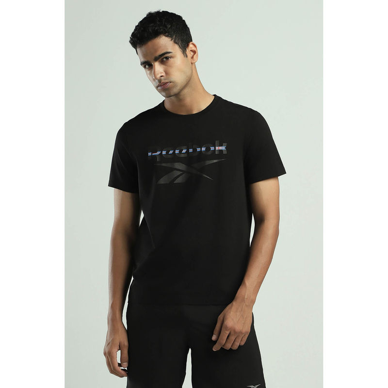 Reebok Black Printed Regular Fit T-Shirt (S)