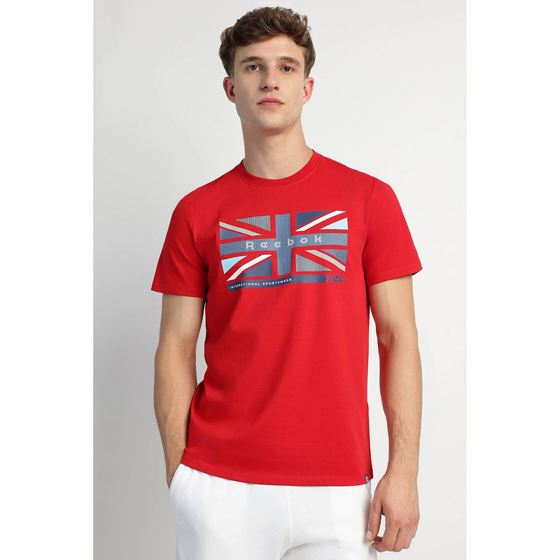 Reebok Red Printed Regular Fit T-Shirt (XL)