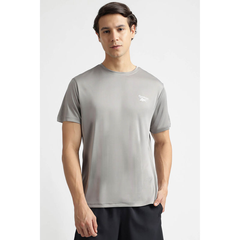 Reebok Grey Solid Regular Fit T-Shirt (S)