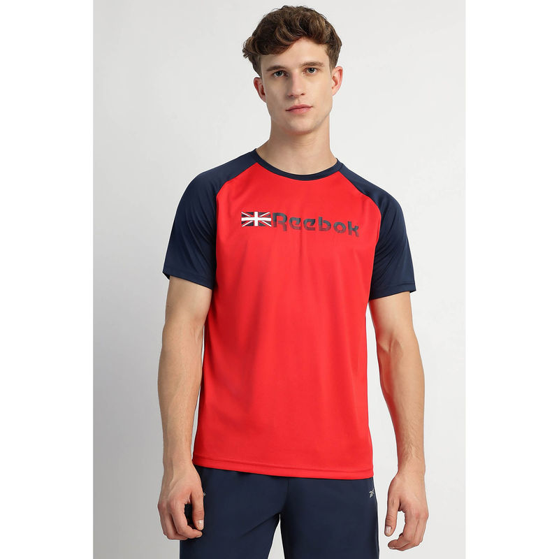 Reebok Red Colorblock Regular Fit T-Shirt (XL)