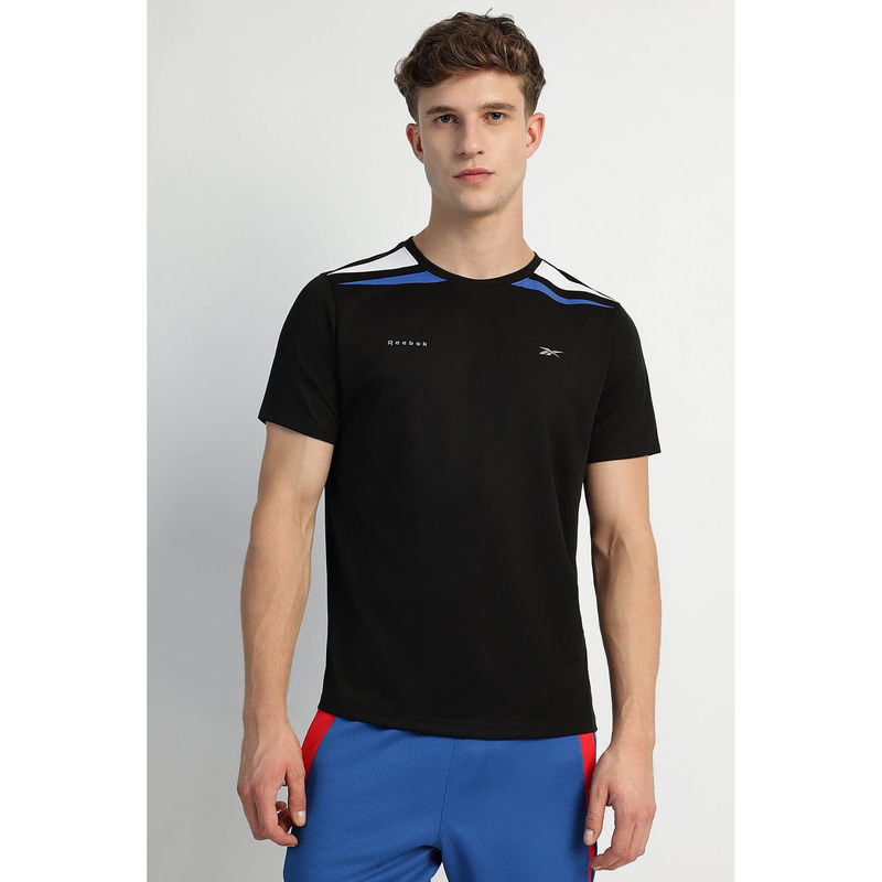 Reebok Black Solid Regular Fit T-Shirt (L)