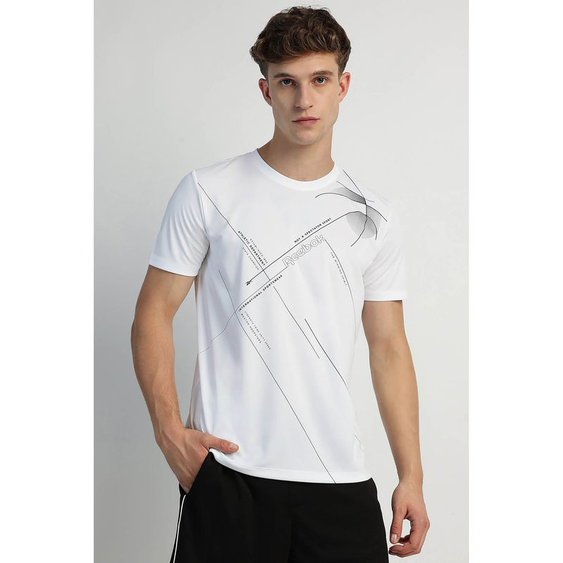 Reebok White Printed Regular Fit T-Shirt (XS)