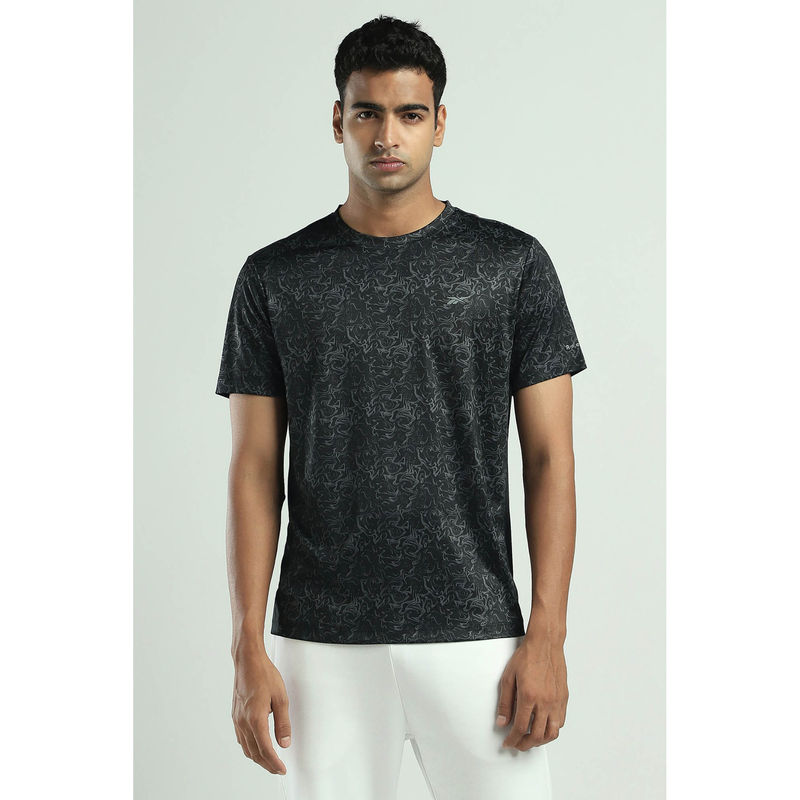 Reebok Black Printed Regular Fit T-Shirt (XS)