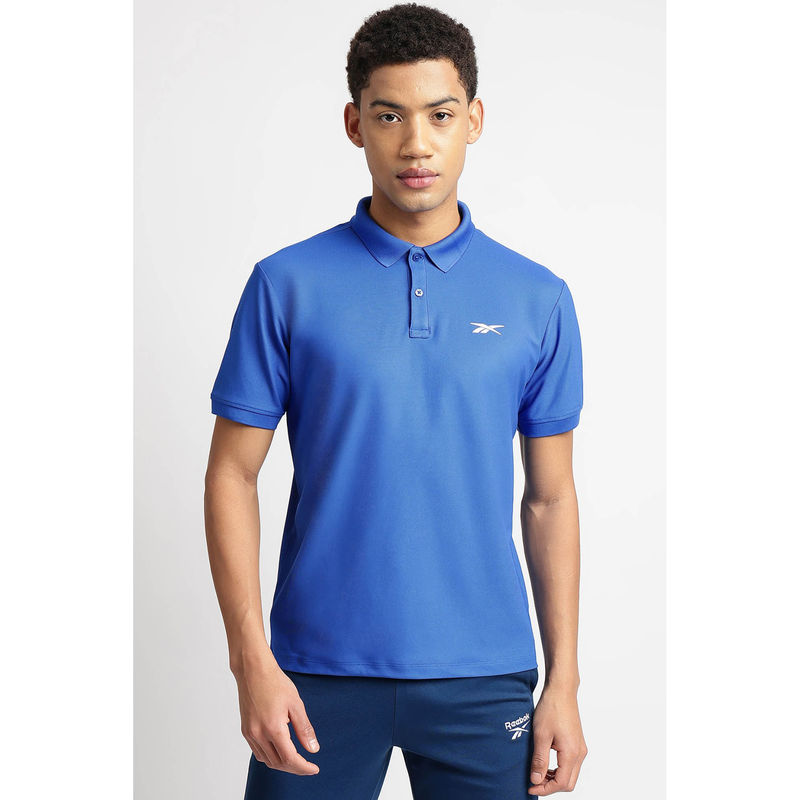 Reebok Blue Solid Regular Fit Polo T-Shirt (XS)