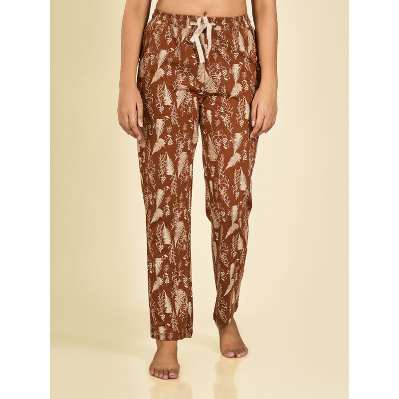 MAYSIXTY Women Cotton Brown Printed Pyjama (M)