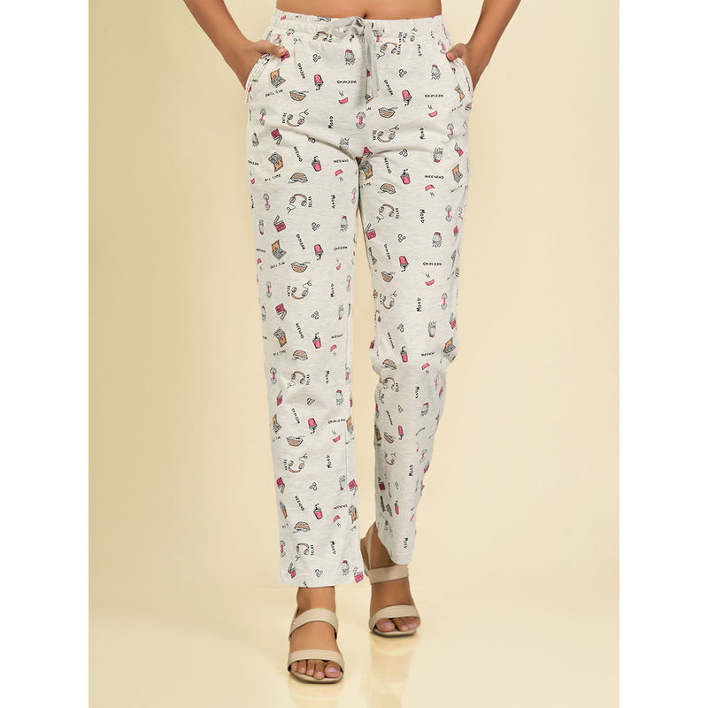 MAYSIXTY Women Cotton Off-White Printed Pyjama (M)