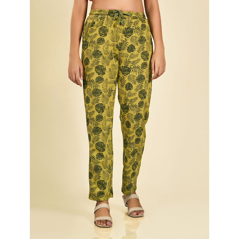 MAYSIXTY Women Cotton Olive Printed Pyjama (S)
