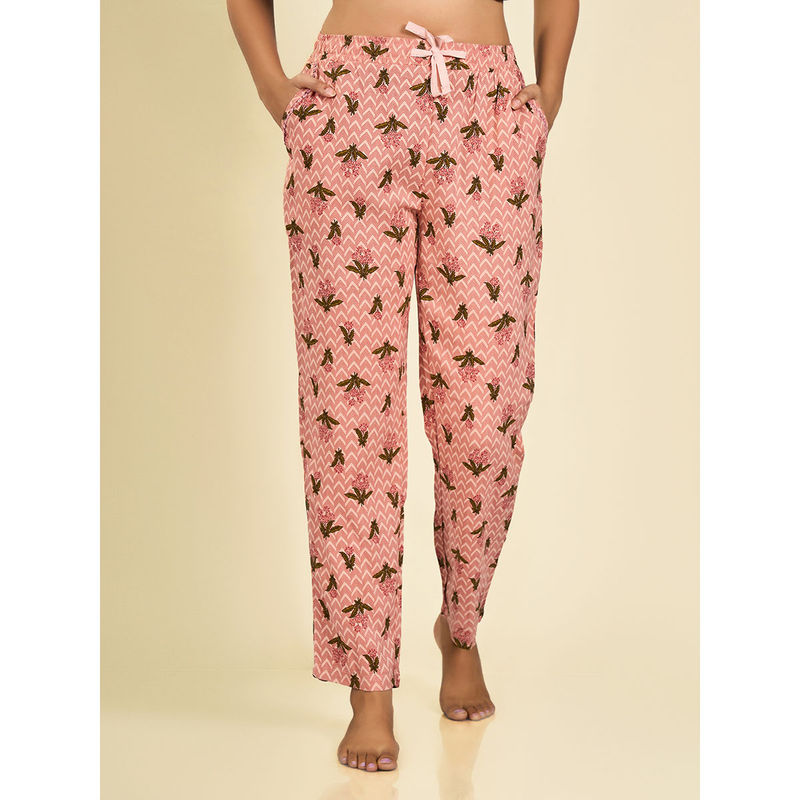 MAYSIXTY Women Rayon Peach Floral Printed Pyjama (L)