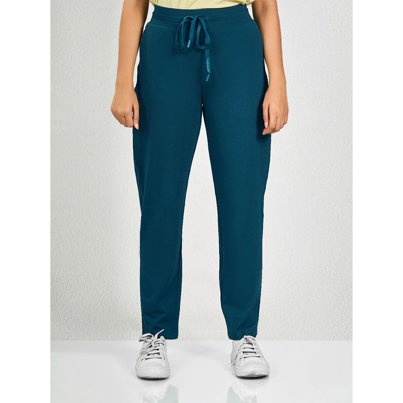 MAYSIXTY Women Cotton Spandex Blue Solid Track Pants (M)