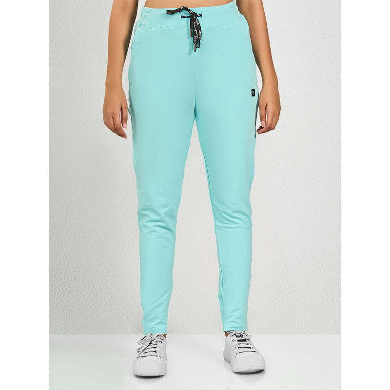 MAYSIXTY Women Cotton Lycra Sky Blue Solid Track Pants (S)