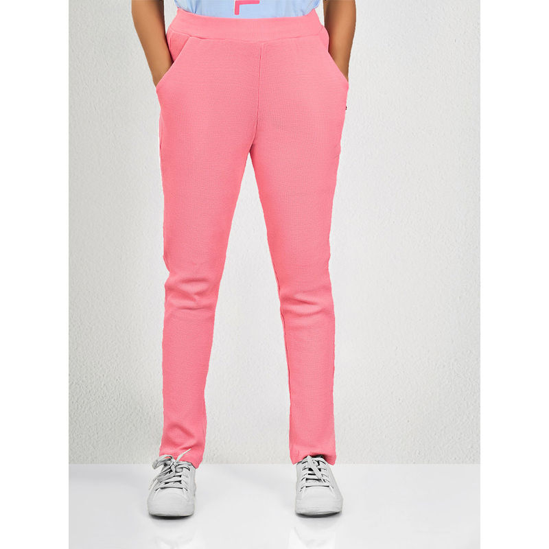 MAYSIXTY Women Cotton Waffle Pink Solid Track Pants (S)