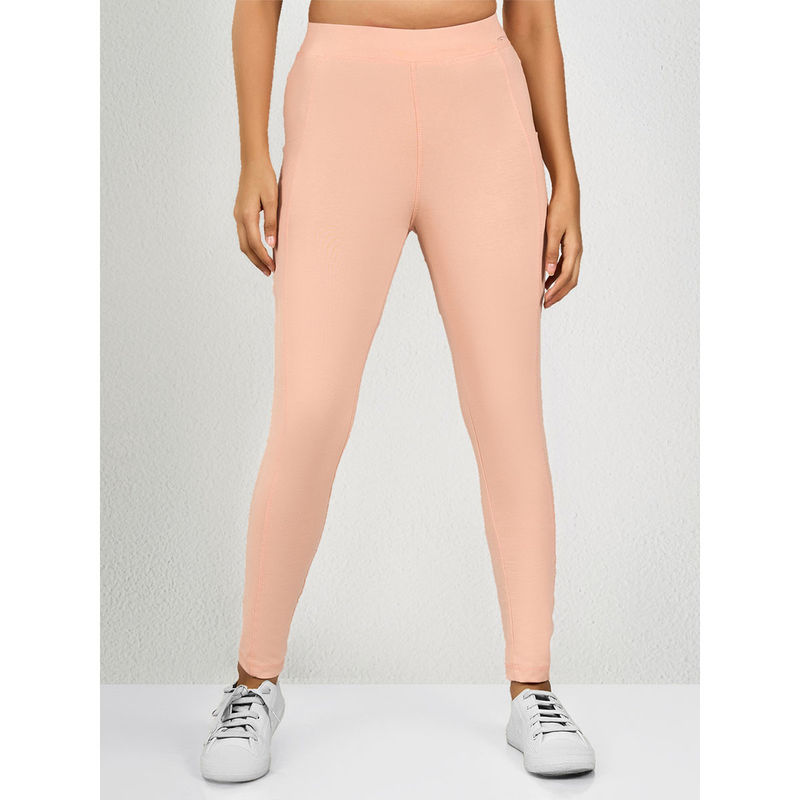 MAYSIXTY Women Cotton Spandex Pink Solid Leggings (S)