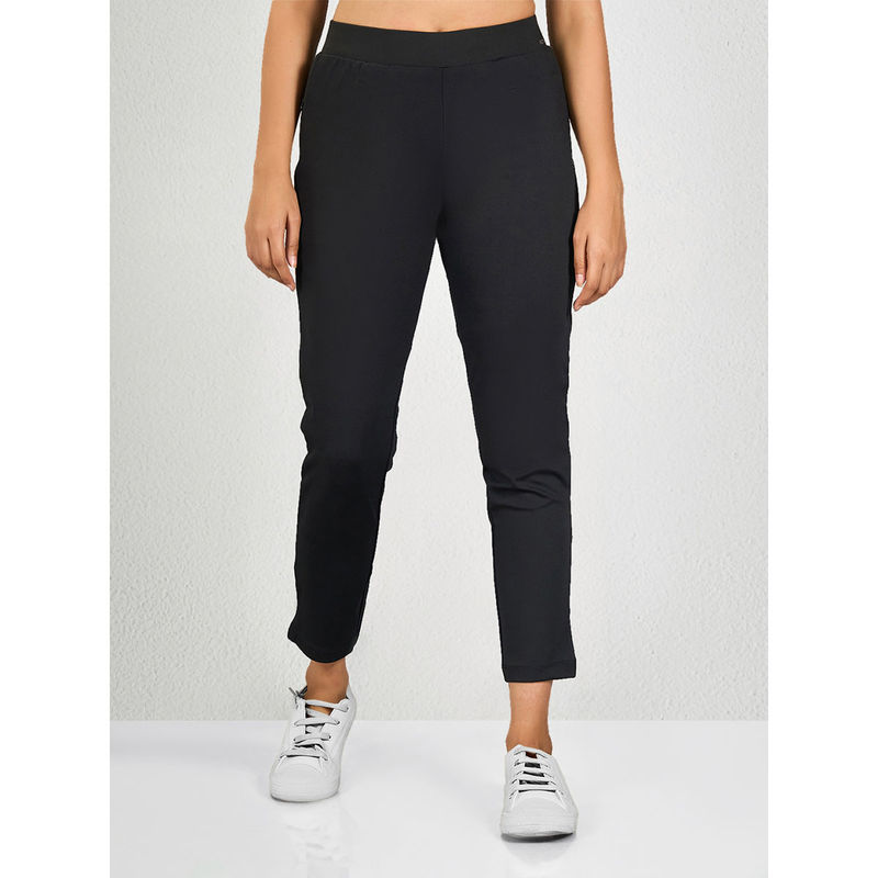 MAYSIXTY Women Poly Spandex Black Solid Leggings (M)