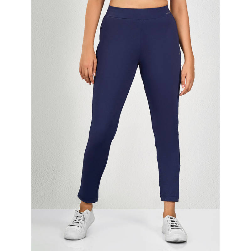 MAYSIXTY Women Poly Spandex Blue Solid Leggings (M)