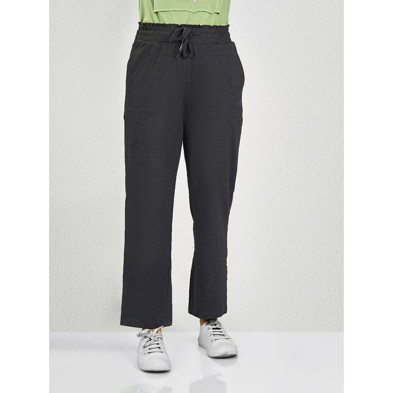 MAYSIXTY Women Cotton Spandex Dark Grey Solid Sweatpants (L)