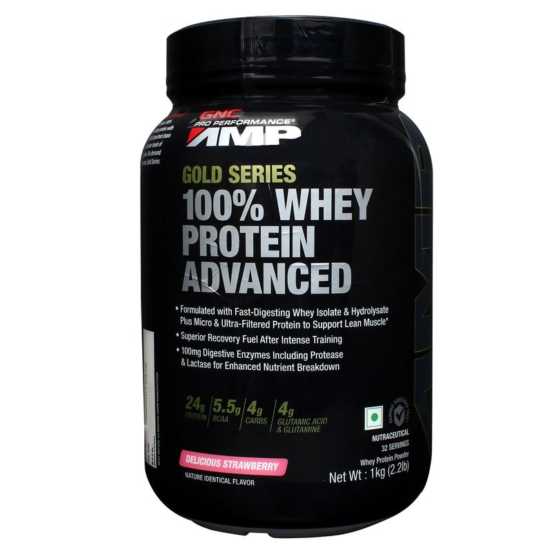 GNC AMP Gold 100% Whey Protein Advanced Delicious Strawberry Powder 2.2Lbs