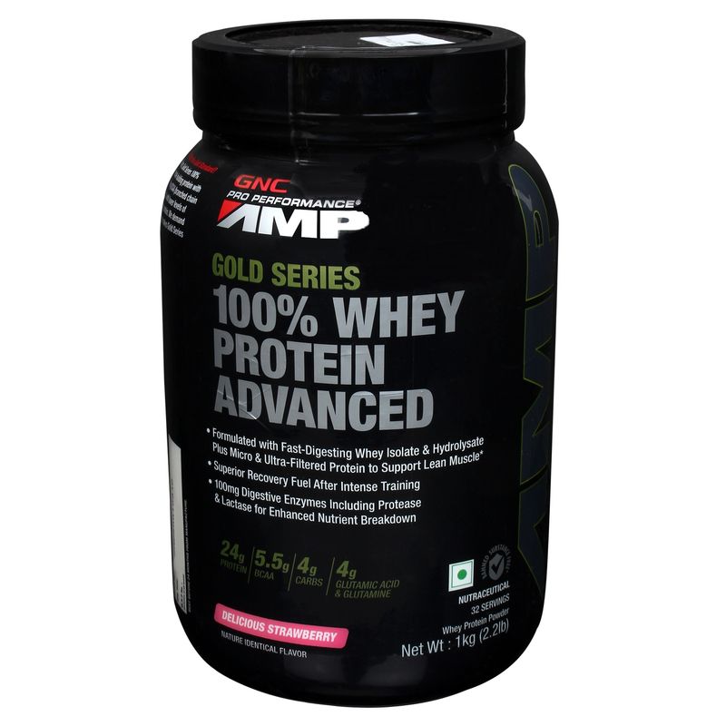 GNC AMP Gold 100 Whey Protein Advanced Delicious Strawberry Powder 2