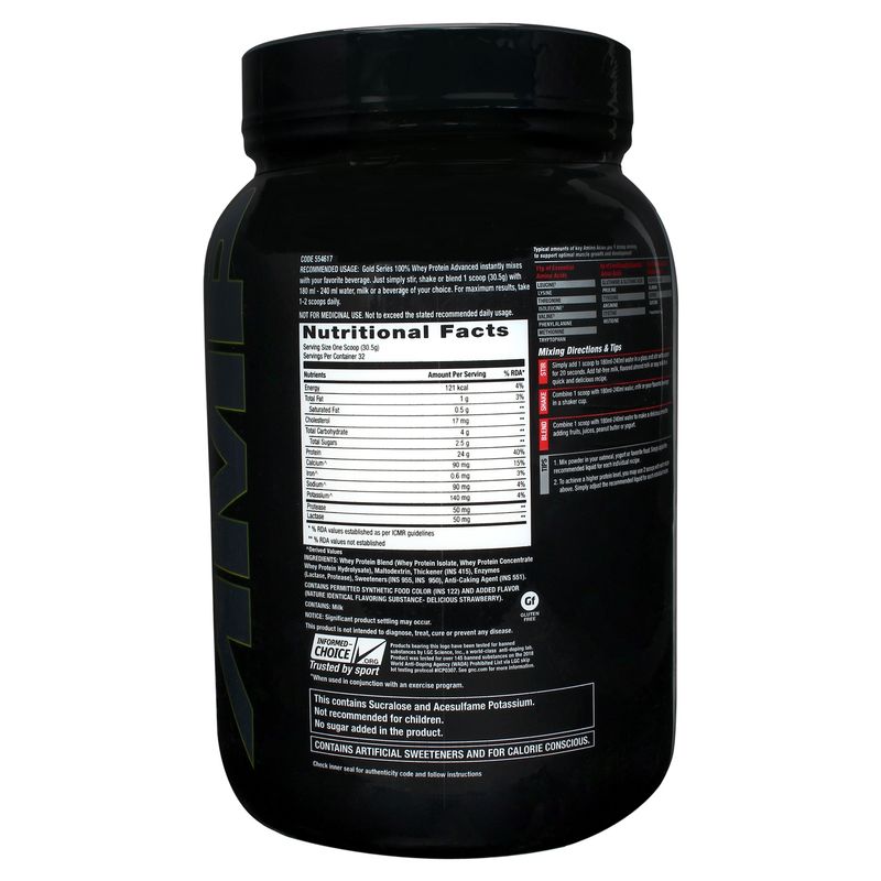 GNC AMP Gold 100 Whey Protein Advanced Delicious Strawberry Powder 2