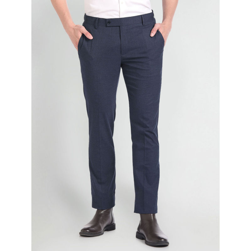 Arrow Mid Rise Tailored Fit Formal Blue Trouser (30)