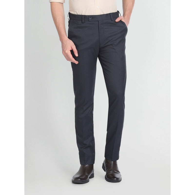 Arrow Vertical Stripe Herringbone Blue Trouser (30)