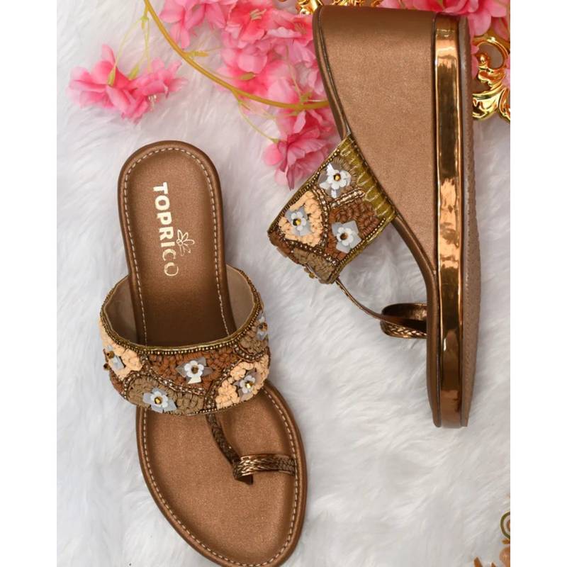 Toprico Desi Drama Beads Embellished Brown Wedges (EURO 40)