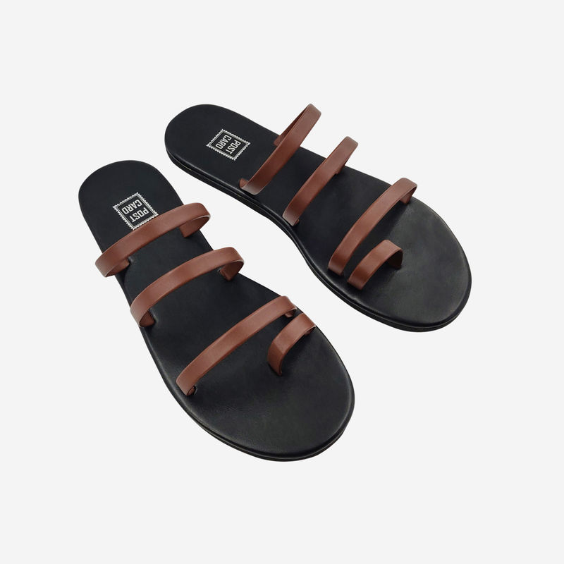 Post Card Petals - Black Brown Flats Sandals - EURO 42