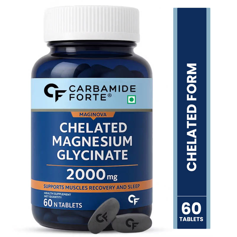 Carbamide Forte Chelated Magnesium Glycinate 2000mg, Muscle Recovery & Better Sleep, Veg Tablets