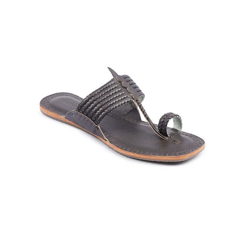 Korakari Men Vintage Six Braided Grey Kolhapuri Chappal (UK 8)
