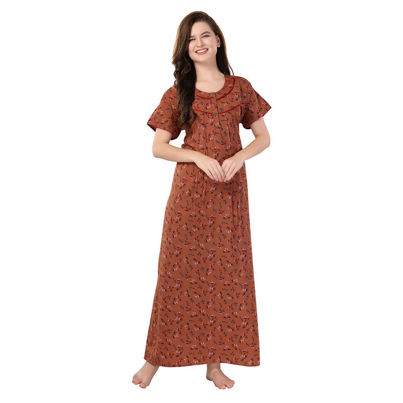 PIU Women Cotton Pleated Plus Size Nighty Orange (XL)