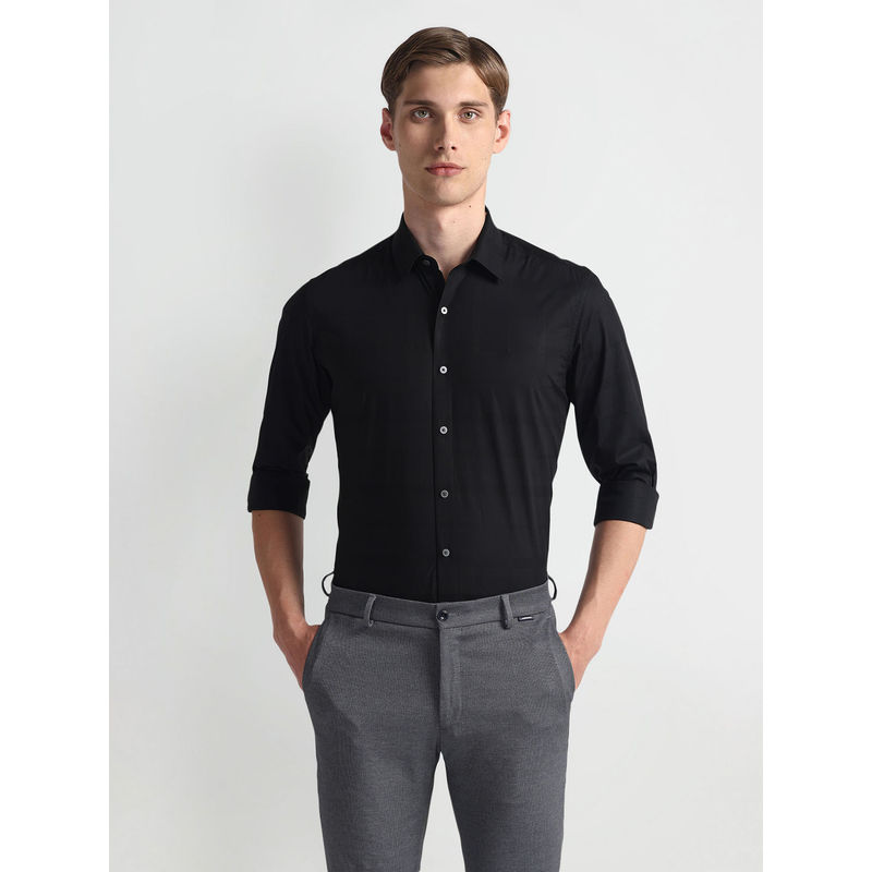 Arrow Newyork Tonal Check Manhattan Slim Black Formal Shirt (42)